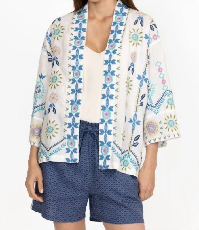 Women's Active Clothing Oriel Cropped Linen Kimono In White