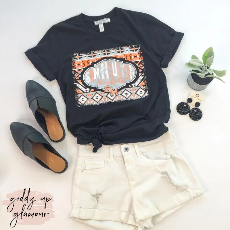 Innovate Your Wardrobe SHSU | Sam Houston Bearkats on Aztec Print Background Logo Short Sleeve Tee Shirt in Black Innovate Your Wardrobe SHSU | Sam Houston Bearkats on Aztec Print Background Logo Short Sleeve Tee Shirt in Black