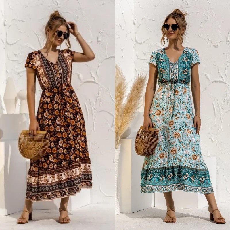 Plus-Size Women's Garments Floral Summer Boho Dress, Bohemian Dress For Women