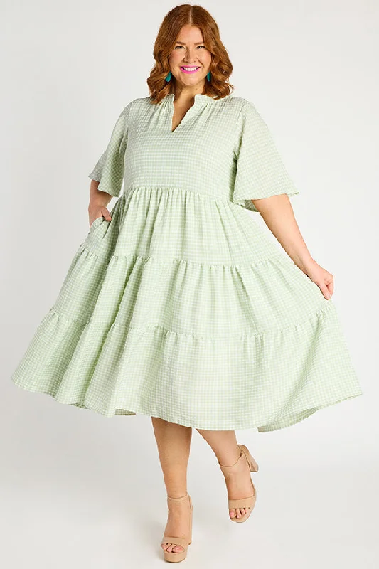 Chic Clothes For Women Birdie Gingham Green Dress