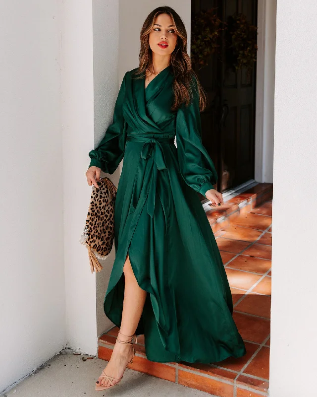 Women's Clothes And Apparel Sets Always Memorable Satin Maxi Dress - Emerald