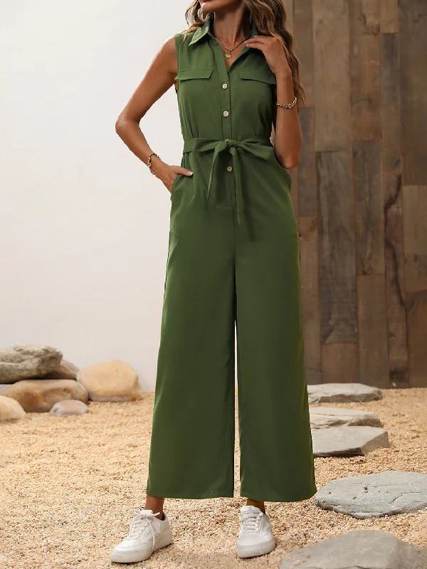 Luxury Women's Clothes Tie Waist Sleeveless Wide Leg Jumpsuit