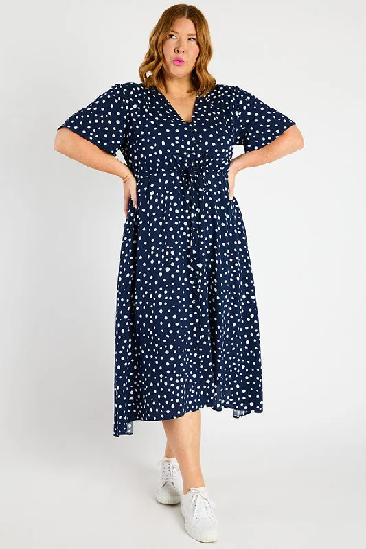 Women's Plus-Size Apparel Michelle Navy & White Flecks Dress