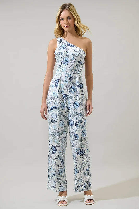 Women's Formal Clothes Wrenley Garden Floral Blaine One Shoulder Ruched Jumpsuit