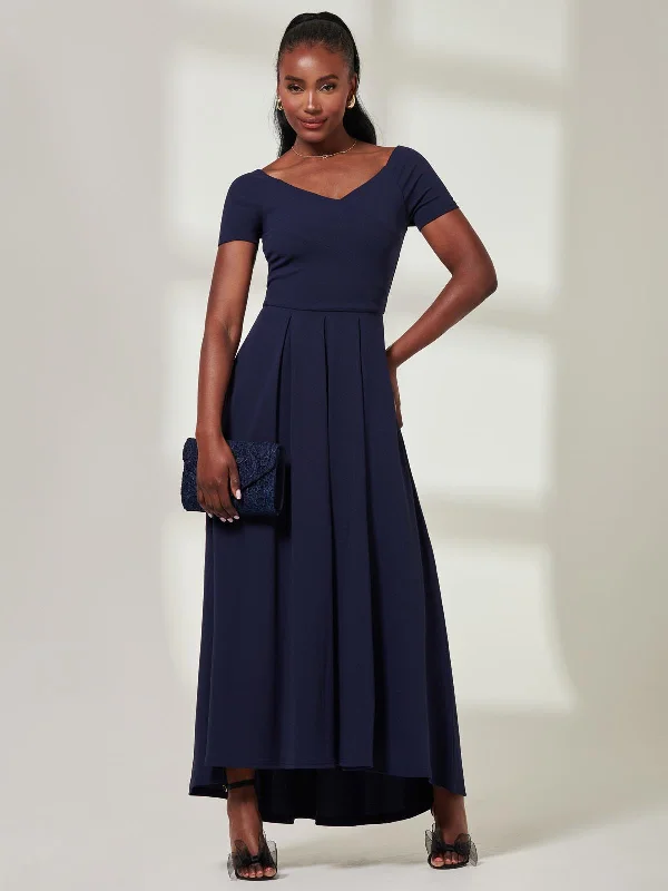 Women's Online Boutique Yana Off Shoulder Scuba Maxi Dress, Navy