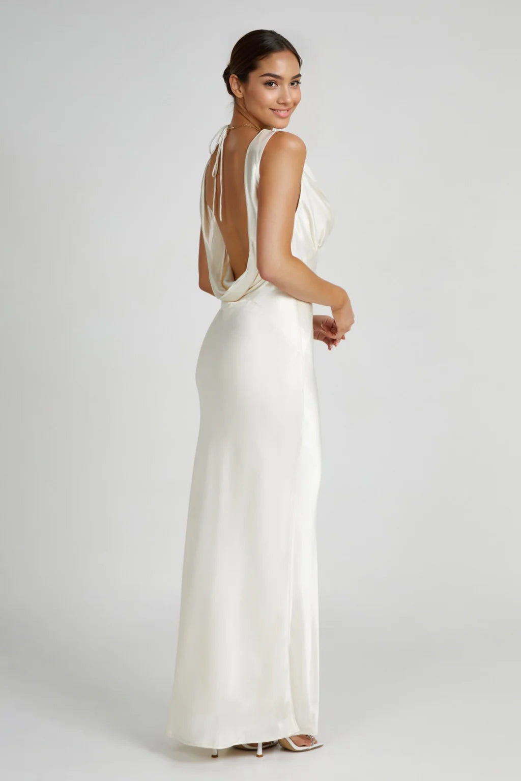 Women's Seasonal Garments Angelique Satin Cowl Back Maxi Dress - Ivory