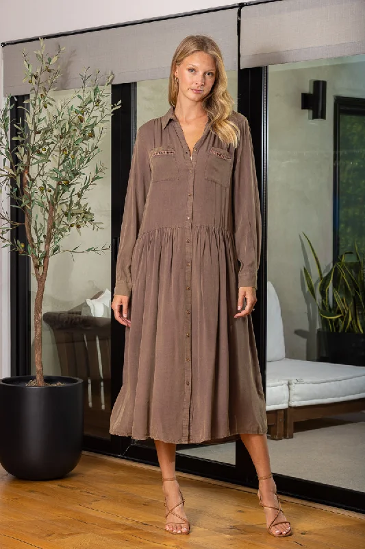 Embrace New Fashion VINTAGE PLUM COLLARED LONG SLEEVES BUTTON-DOWN LOOSE MIDI DRESS ED16565 Embrace New Fashion VINTAGE PLUM COLLARED LONG SLEEVES BUTTON-DOWN LOOSE MIDI DRESS ED16565