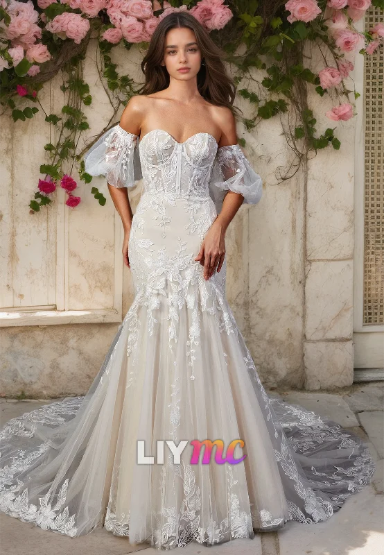 Women's Resort Apparel Sweetheart Sleeveless Appliques Mermaid Wedding Dress