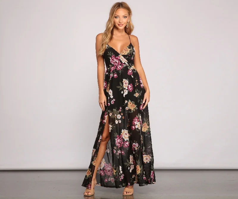 Women's Casual Outfit Pop Of Floral Charming Mesh Maxi Dress