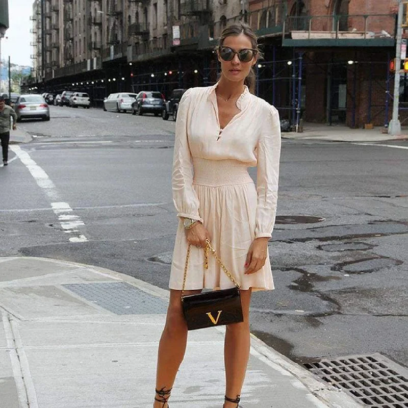 Effortless Chic for Women FashionSierra - Vintage Elegant Wrinkle Women Midi Dress Zipper Ruffle Elastic Dresses Effortless Chic for Women FashionSierra - Vintage Elegant Wrinkle Women Midi Dress Zipper Ruffle Elastic Dresses