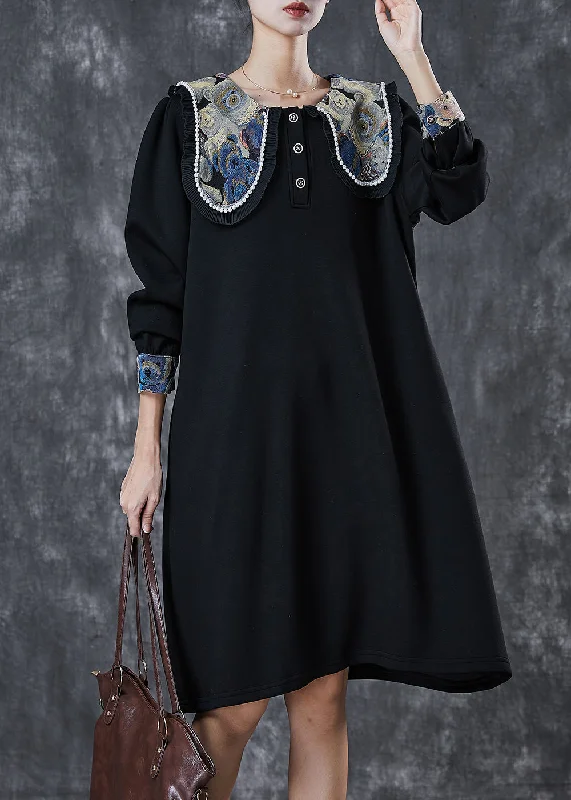 Women's Elegant Garments Boutique Black Square Collar Cotton Holiday Dress Spring