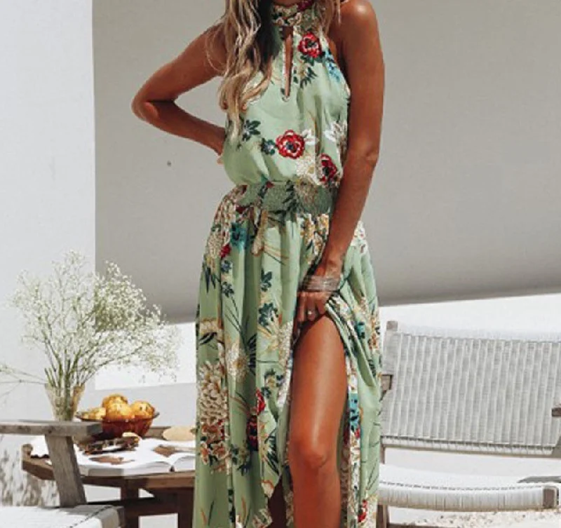 Women's Athleisure Apparel Halter Floral Summer Dress, Boho Maxi Summer  Dress for Women