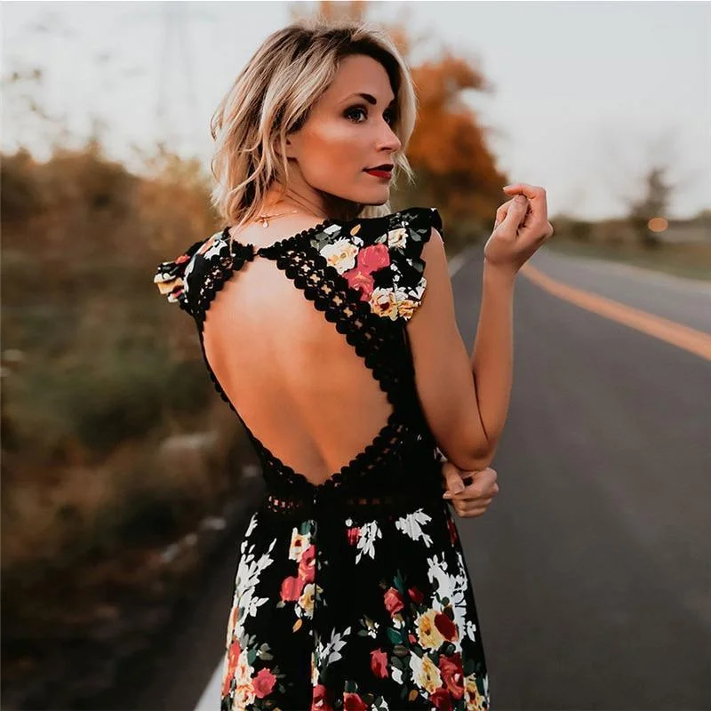 Versatile Style Wardrobe FashionSierra - Women Boho Backless Irregular Floral Pinted Dress Summer Deep V Trim Long Maxi Dresses Open Back Party Bohemian Vestidos Versatile Style Wardrobe FashionSierra - Women Boho Backless Irregular Floral Pinted Dress Summer Deep V Trim Long Maxi Dresses Open Back Party Bohemian Vestidos
