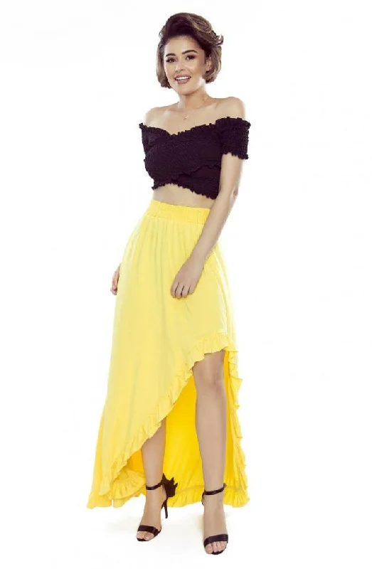 Modern Women's Clothes Bergamo 426-1 Asymmetrical maxi skirt with a frill - lemon