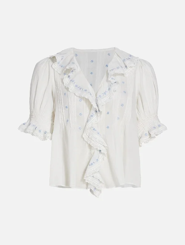 Flash Sale, Don't Miss Hettie Floral Embroidery Top in Salt