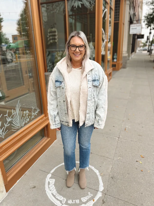 Timeless Women's Clothing Missy Denim and Sherpa Jacket-Final Sale