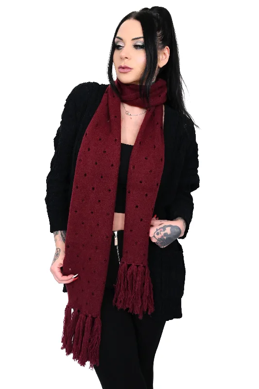 Stylish Outerwear Clothing For Women Distressed Burgundy Fringe Scarf