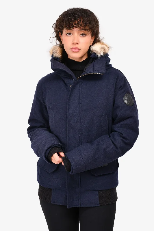 Women's Clothing And Garments Sets Canada Goose Navy Wool Dur Hooded Down Jacket Size M (As Is)