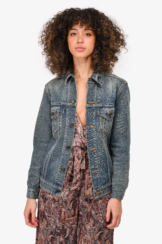 Sustainable Women's Apparel Saint Laurent Blue Distressed Denim Jacket Size XS