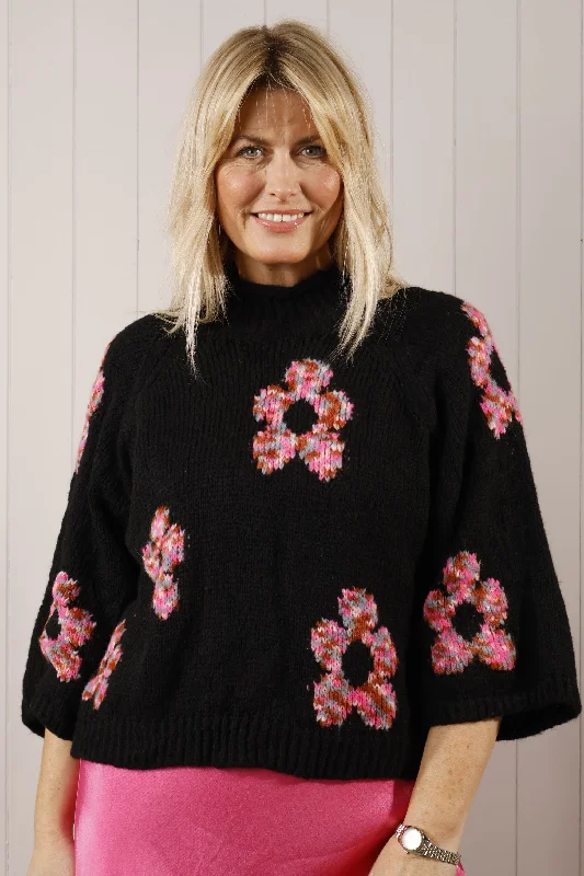 Seasonal Fashion Angie Flower Jumper Black