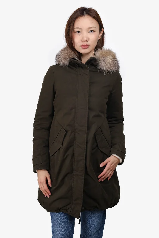 Casual Outfit For Women Moncler Khaki Green Cameline Giubotto Parka with Fox Fur Hood Size 1