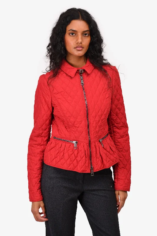 Women's Casual Wear Clothing Burberry Red Nylon Quilted Jacket Size 6