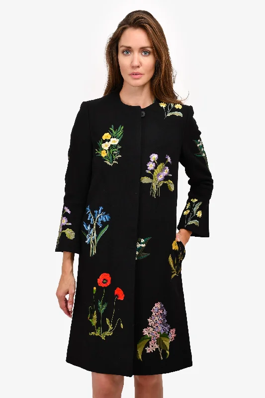 Women's Party Clothes Stella McCartney Black Floral Embroidered Wool Coat Size 40