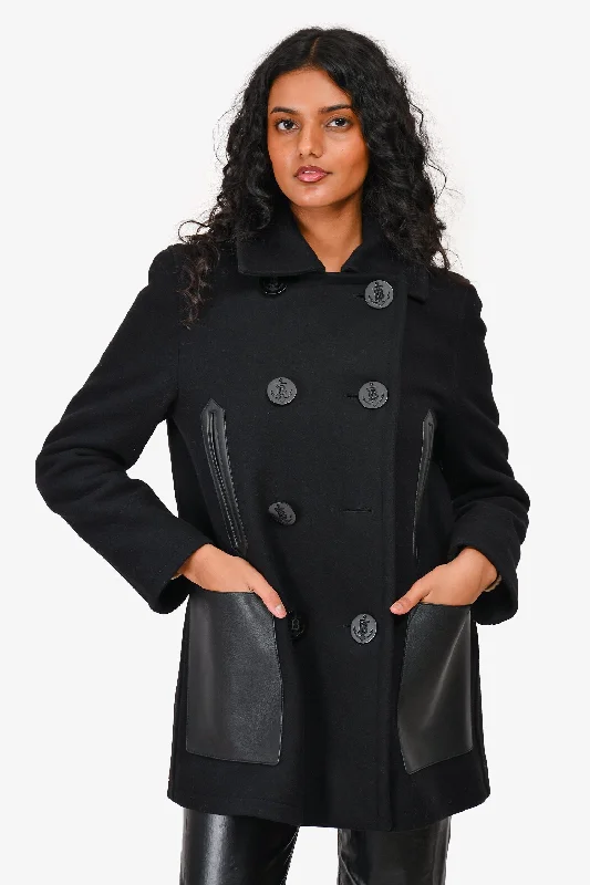 Exclusive Clothing Discounts – Upgrade Your Wardrobe For Less Burberry London Black Wool Double Breasted Coat with Leather Pockets Size 4 US