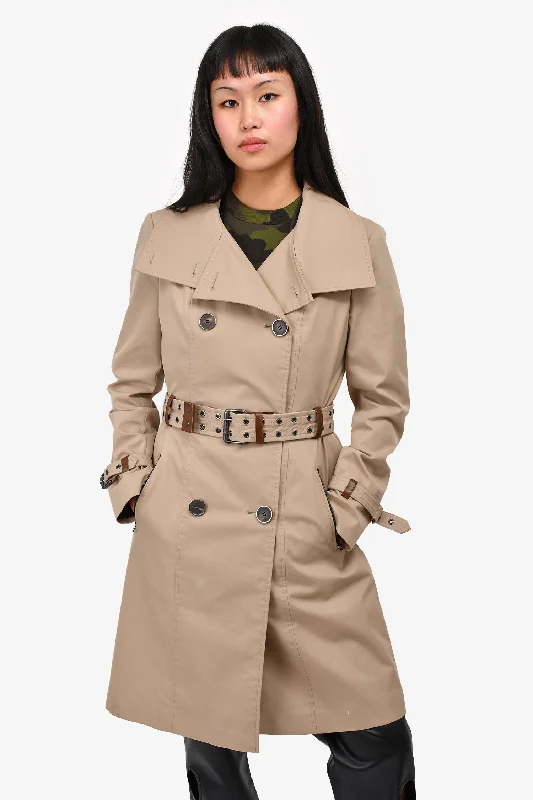 Women's Trendy Outfit Mackage Beige 2 in 1 Double Breasted Down Lined Trench Coat Size S