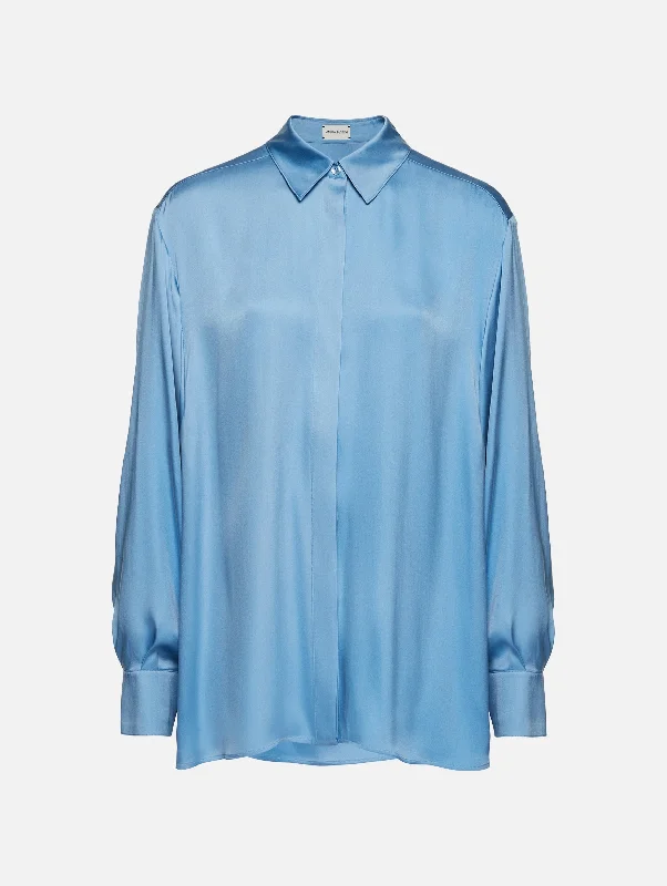 Comfort Meets Fashion Classic Silk Shirt in Blue