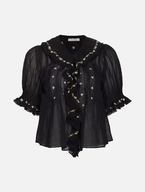 Winter Warehouse Sale Hettie Floral Embroidery Top in Black