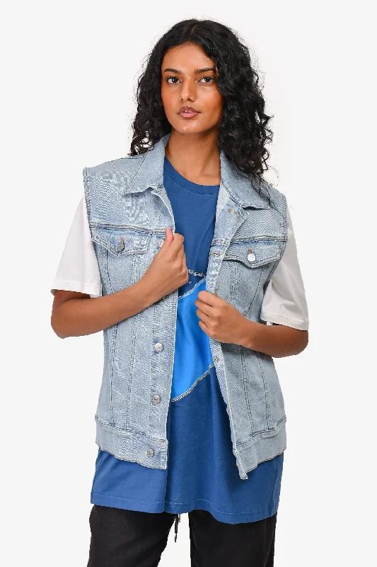 Women's Clothing Apparel Sets Dior Blue Denim Button Up Vest Jacket Size 48 Men