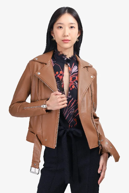 Vintage-Inspired Women's Clothes Mackage Brown Leather Biker Jacket Size XS