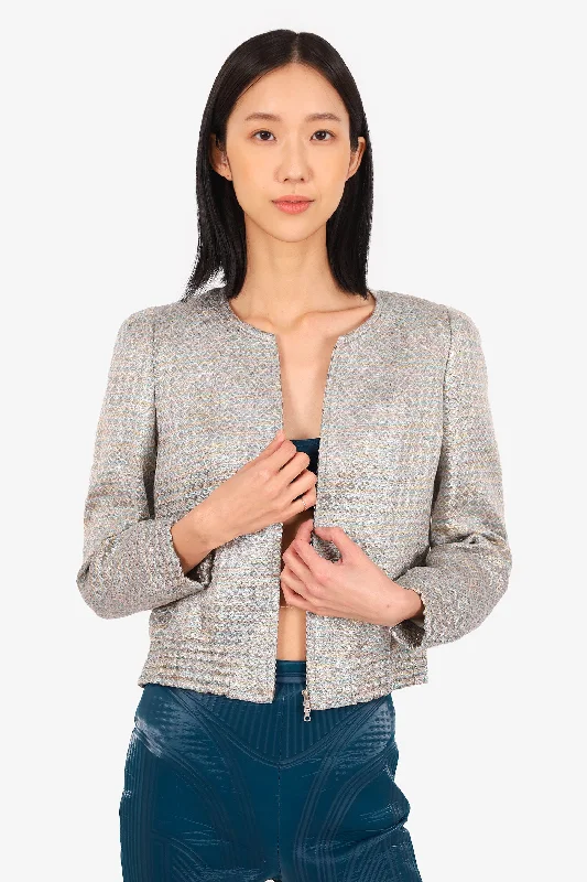 Shop Stylish Fashion At Unbeatable Prices Now Dries Van Noten Silver/Blue Glitter Zip-up Jacket Size 40