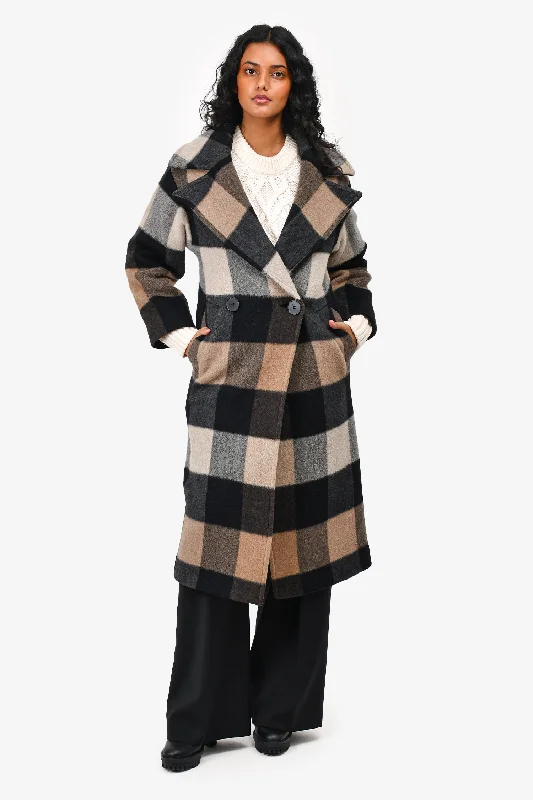 Classic Clothes For Women Hiso Brown/Black Check Wool/Alpaca Coat Size XXS