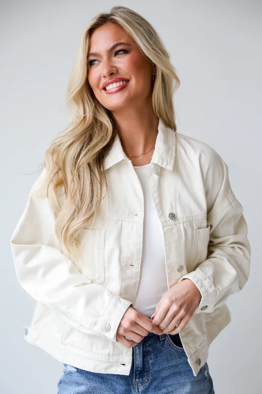 Women's Evening Clothes FINAL SALE - Effortless Presence Cream Denim Jacket