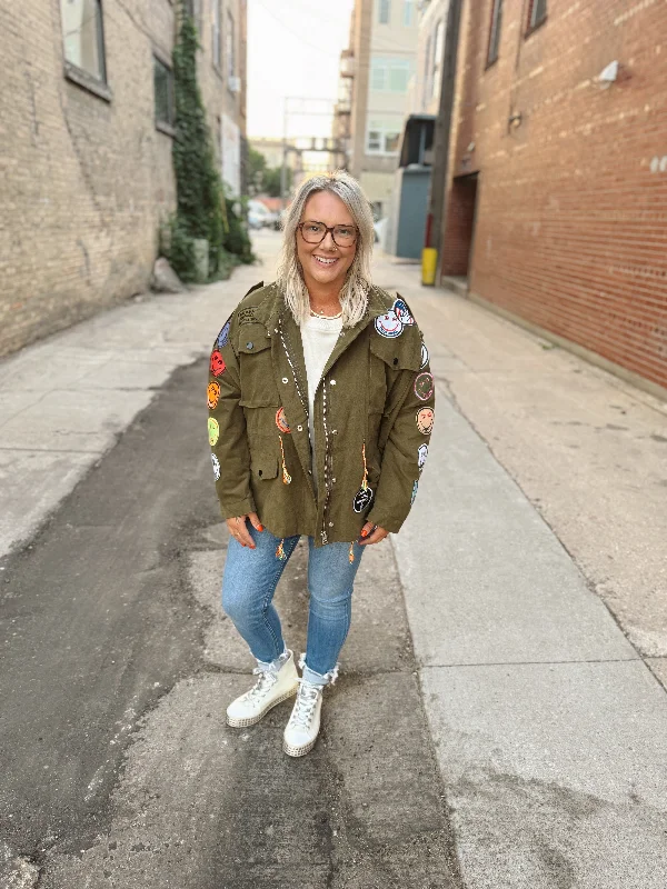 Women's Trendy Apparel Olive Patch Utility Jacket