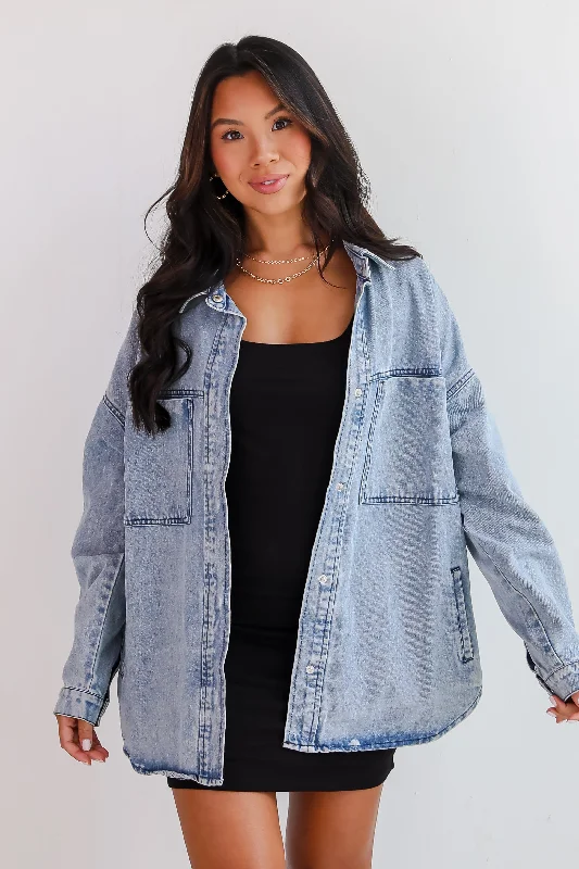 Women's Clothing For Travel Trending Moment Light Wash Denim Jacket