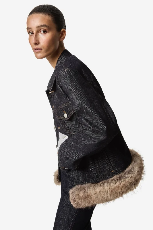 Women's Clothing For Outdoor Events Faux Fur Hem Denim Jacket