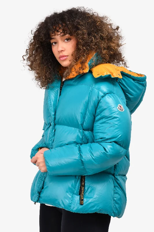 Women's Clothing For Special Occasions Moncler Teal/Mustard Down 'Parana' Hooded Parka Jacket Size 2