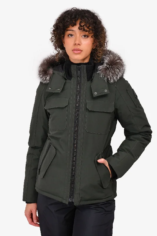 Women's Clothing Apparel Sets Moose Knuckles Olive Green Down Jacket with Fur Trim Hood Size XS