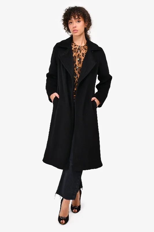 Fashionable Women's Clothes Max Mara Black Camel Hair Manuela Coat With Belt Size 2