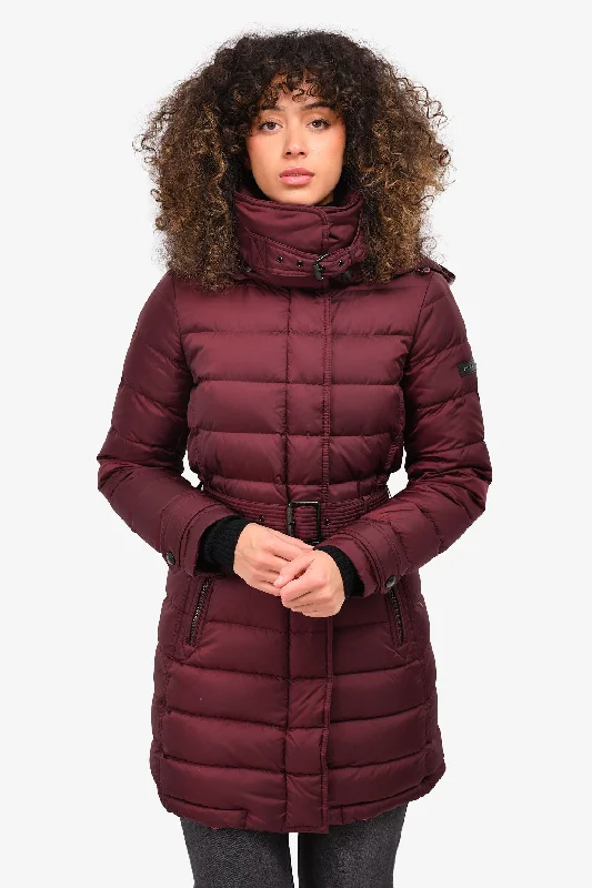 Comfortable Women's Clothing Burberry Brit Burgundy Puffer Down Jacket with Belt Size XS