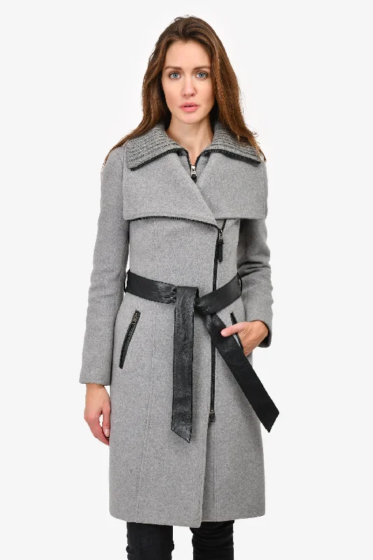 Women's Professional Apparel Mackage Grey Wool/Cashmere 'Norita 2-in-1' Double Faced Leather Sash Coat Size XS