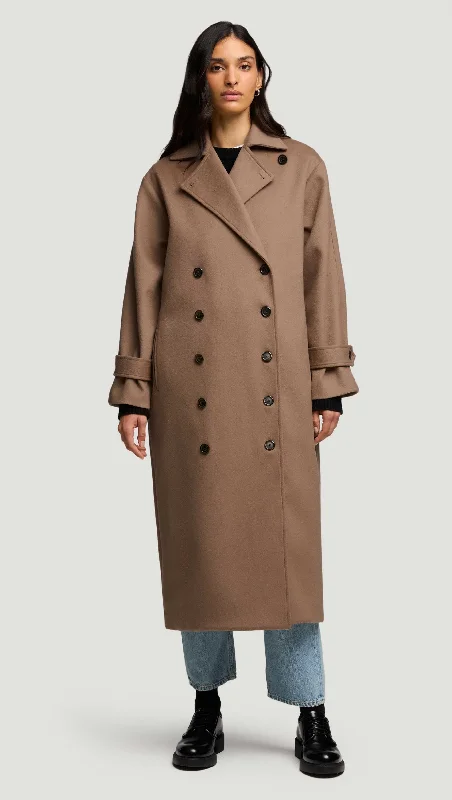 Women's Trendy Casual Outfit Double-Breasted Coat in Wool-Cashmere | Camel