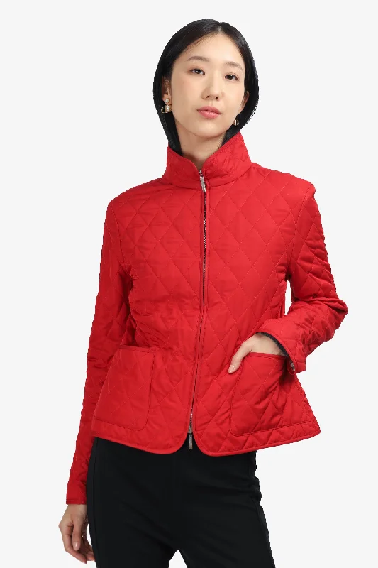 Women's Comfortable Clothes For Weekends Burberry London Red Nylon Quilted Jacket Size Medium