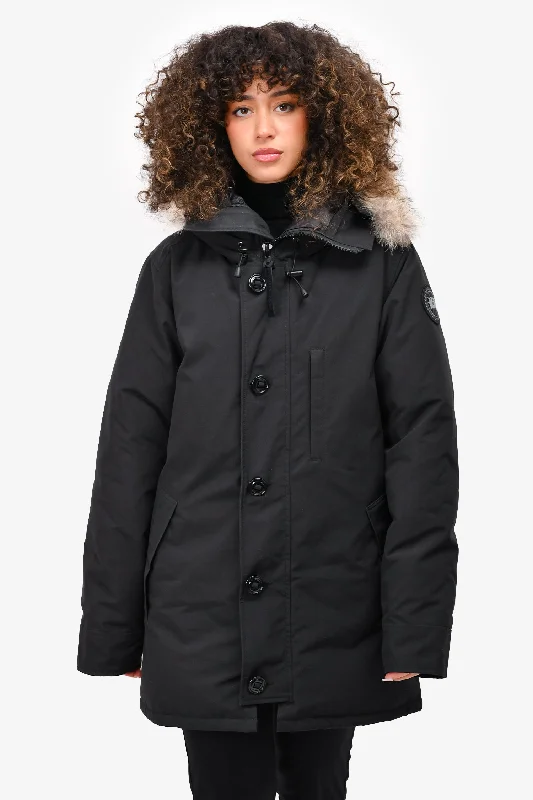 Women's Professional Clothes Canada Goose Black Down Fur Hooded Parka Coat Size M Mens