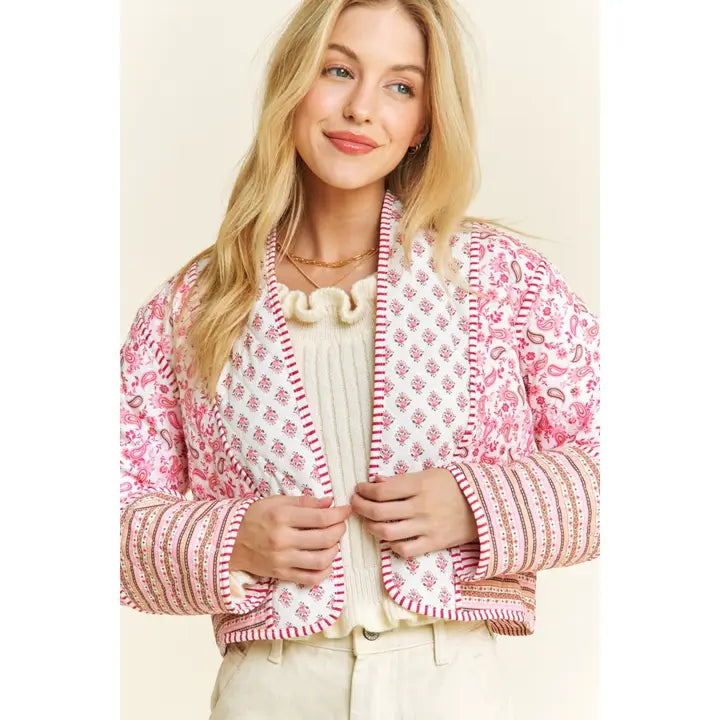 Women's Contemporary Apparel Paisley Path Quilted Cropped Jacket