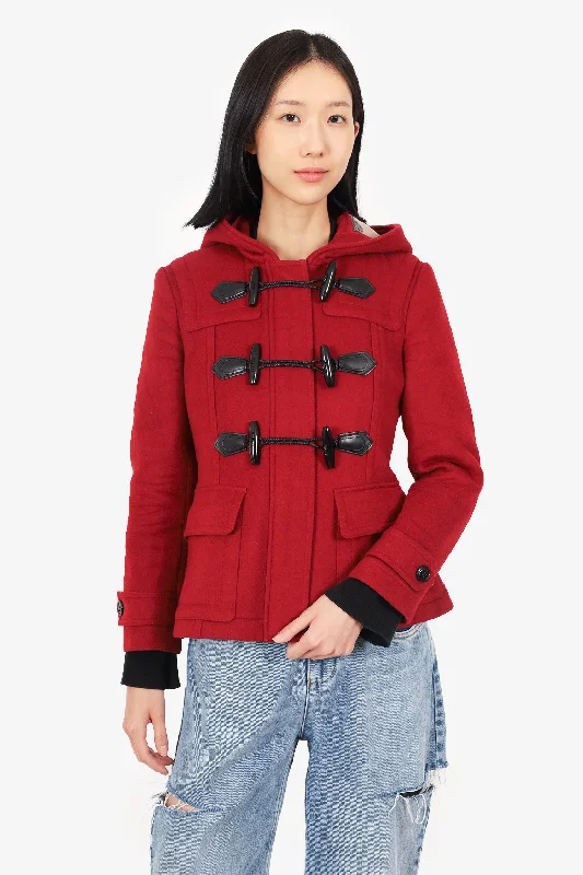 Women's Athletic Apparel Burberry Brit Red Wool Duffel Coat Size 6