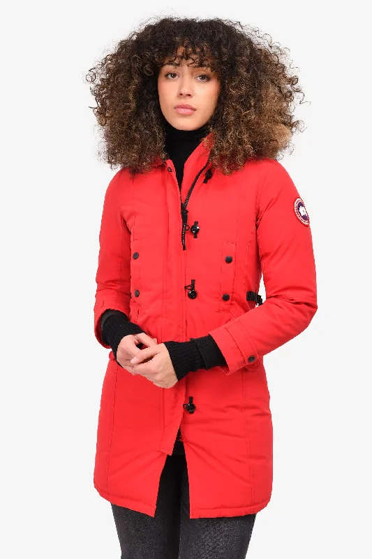 Women's Clothing With Trendy Designs Canada Goose Red Down Jacket with Detachable Fur Hood Size XXS